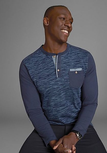 Arizona Longsleeve Langarm, melierte Optik, Rundhalsausschnitt mit Knopflei günstig online kaufen
