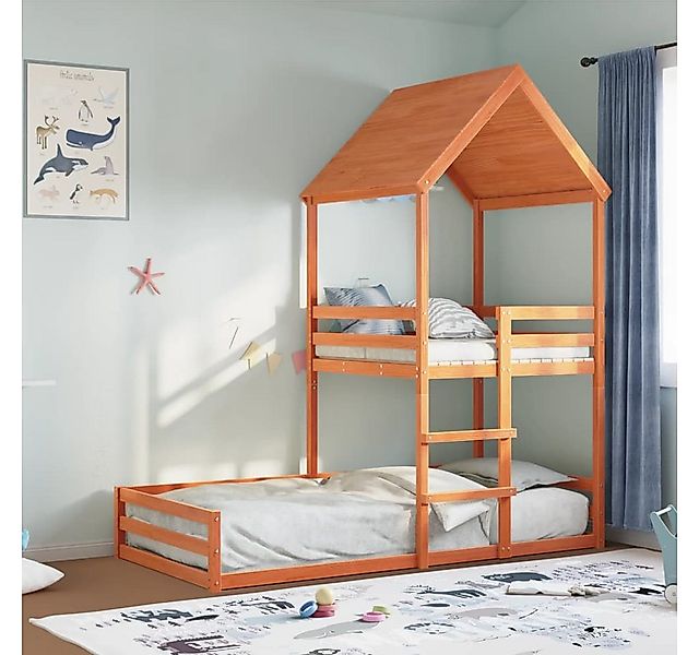 vidaXL Bett, Etagenbett mit Dach Wachsbraun 80x200 cm Massivholz Kiefer günstig online kaufen