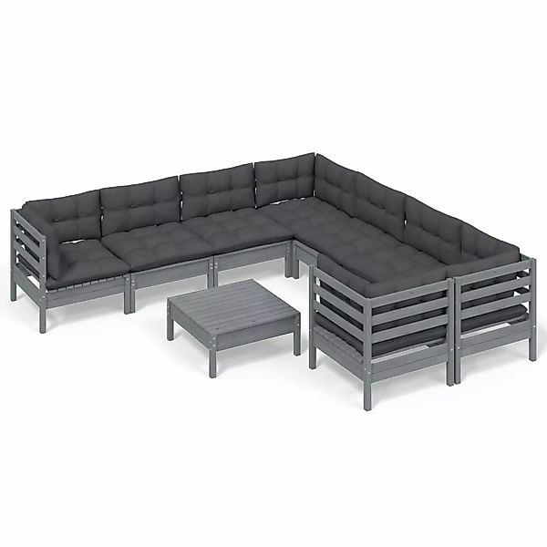 vidaXL 9-tlg Garten-Lounge-Set mit Kissen Grau Kiefernholz Modell 1 günstig online kaufen