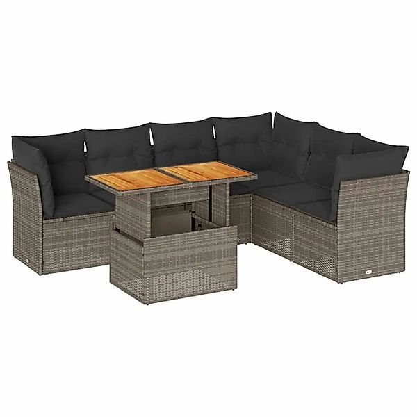 vidaXL 7-Tlg Garten-Sofagarnitur mit Kissen Grau Poly Rattan 3326937 günstig online kaufen