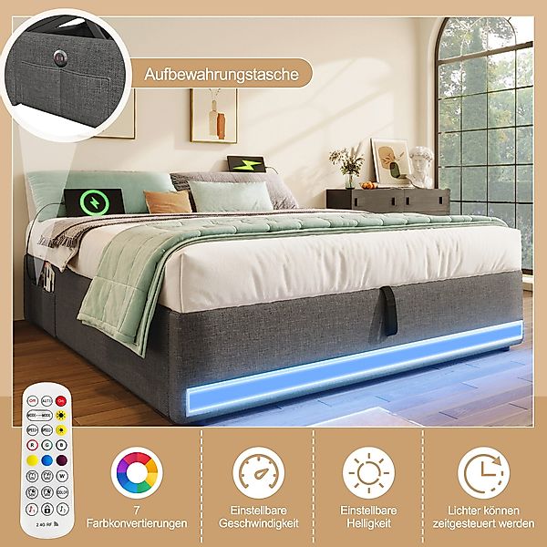 REDOM Polsterbett mit LED und USB/Typ-C günstig online kaufen