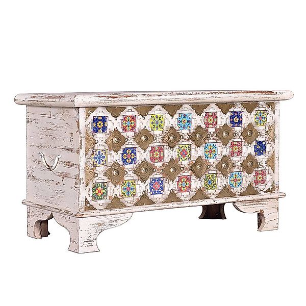 Holztruhe Truhe im Vintage Look mit Ornament Muster günstig online kaufen