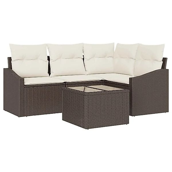 vidaXL Gartensofa-set mit Kissen 5-Tlg Braun und Creme Poly-Rattan 3355377 günstig online kaufen