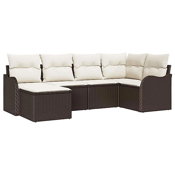 vidaXL Garten-Sofa-Set mit Kissen 6-Tlg Braun Poly Rattan 3345768 günstig online kaufen