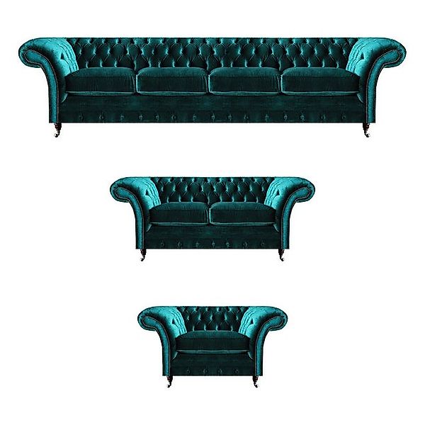 JVmoebel Sofa Grüne Chesterfield Textil Garnitur Wohnzimmer Designer Sofa S günstig online kaufen