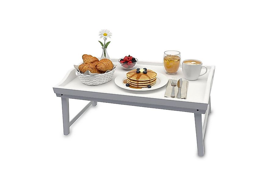 relaxdays Tabletttisch Betttablett aus Bambus, weiß günstig online kaufen