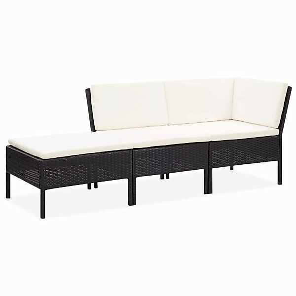 3-tlg. Garten-lounge-set Mit Auflagen Poly Rattan Schwarz günstig online kaufen