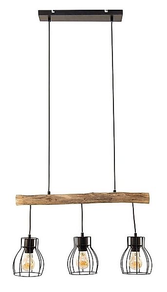 GLOBO LIGHTING Pendelleuchte MINA, 3-flammig, Braun, Schwarz, Holz, Metall, günstig online kaufen