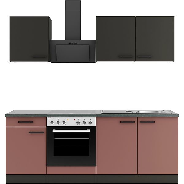 OPTIFIT Madrid420/Nizza407 Küchenzeile 210 cm ohne E-Geräte Anthrazit / Ros günstig online kaufen