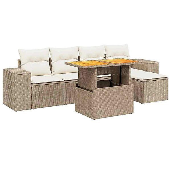 vidaXL 6-Tlg Garten-Sofagarnitur mit Kissen Beige Poly Rattan 3275921 günstig online kaufen