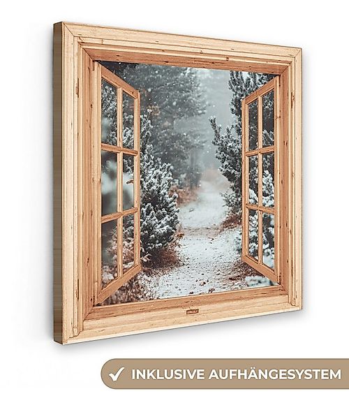 OneMillionCanvasses® Leinwandbild Wald - Winter - Bäume - Natur - Weg - Aus günstig online kaufen