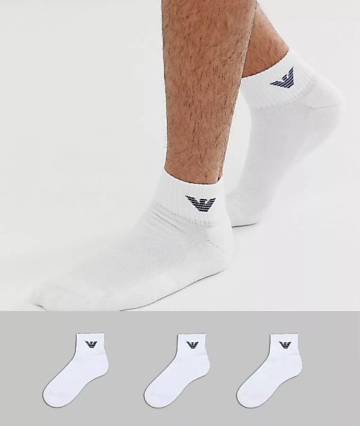 Emporio Armani – 3er-Set Sneakersocken in Weiß günstig online kaufen