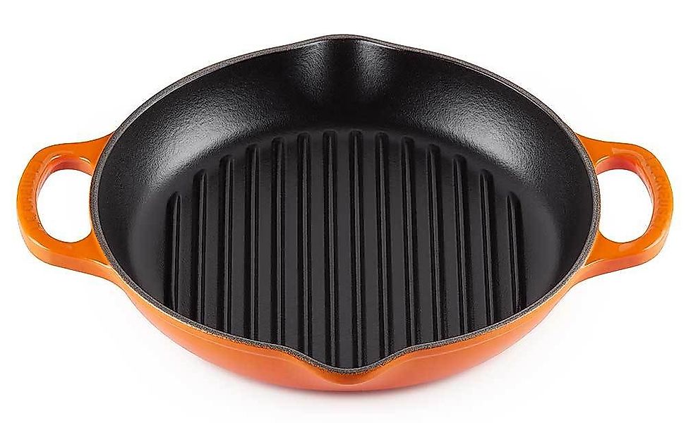 Le Creuset Grillpfanne Signature Rund mit 2 Griffen Gusseisen Ofenrot 25cm günstig online kaufen