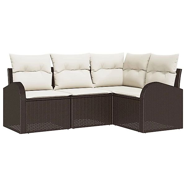 vidaXL Garten-Sofa-Set mit Kissen 4-Tlg Braun Poly Rattan 3346018 günstig online kaufen