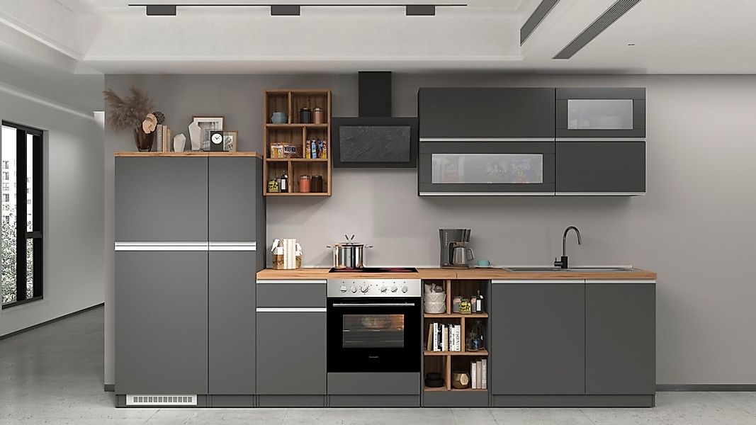 KOCHSTATION Küchenzeile "KS-Sole" Breite 256 cm, Hängeregal, Geschirrabtrop günstig online kaufen