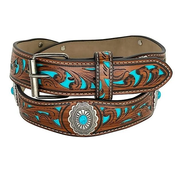 Westernlifestyle Ledergürtel Braun türkis gemusterter Westerngürtel Gürtel günstig online kaufen