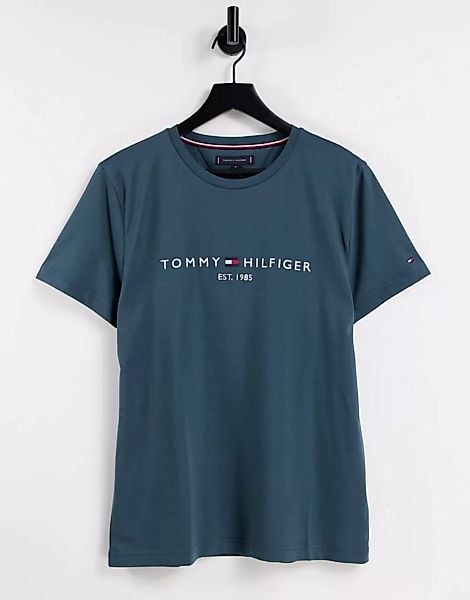 Tommy Hilfiger – Klassisches T-Shirt in Dunkelgrün mit Logo günstig online kaufen
