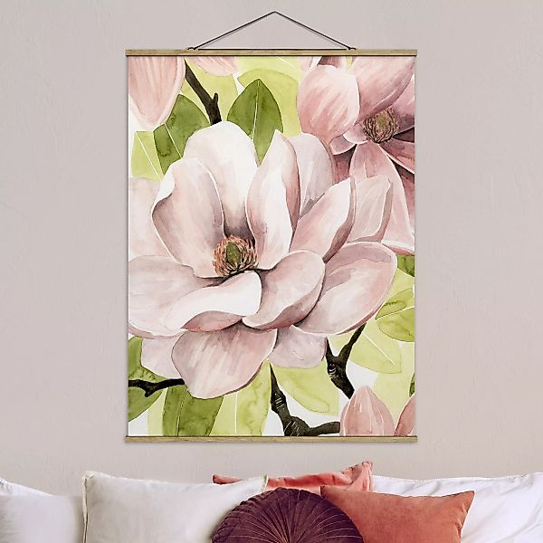 Stoffbild Blumen mit Posterleisten - Hochformat Magnolie errötet I günstig online kaufen