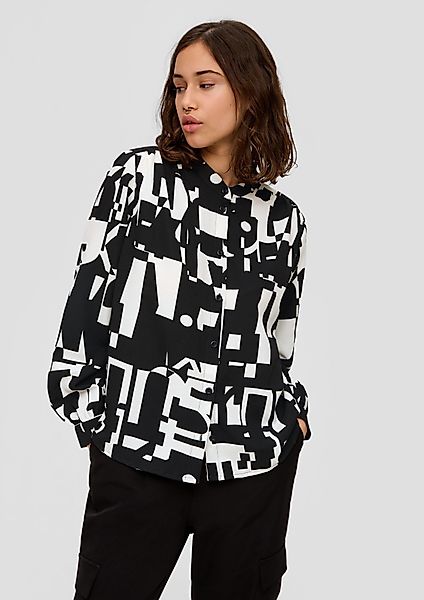 QS Langarmbluse Hochgeschlossene Bluse mit Allover-Print günstig online kaufen