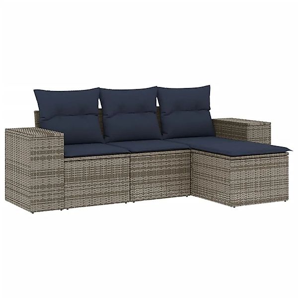 vidaXL 4-Tlg Gartensofa-Set mit Kissen Grau Polyrattan 3222470 günstig online kaufen