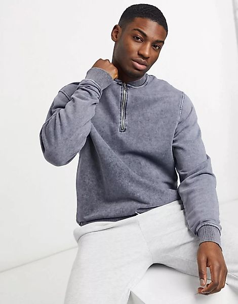 River Island – Sweatshirt mit kurzem Reißverschluss in verwaschenem Grau günstig online kaufen