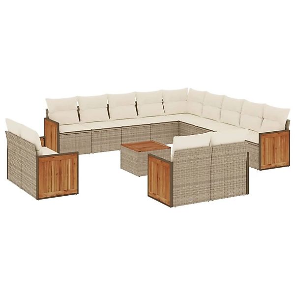 vidaXL 14-Tlg Garten-Sofagarnitur mit Kissen Beige Poly Rattan 3260616 günstig online kaufen