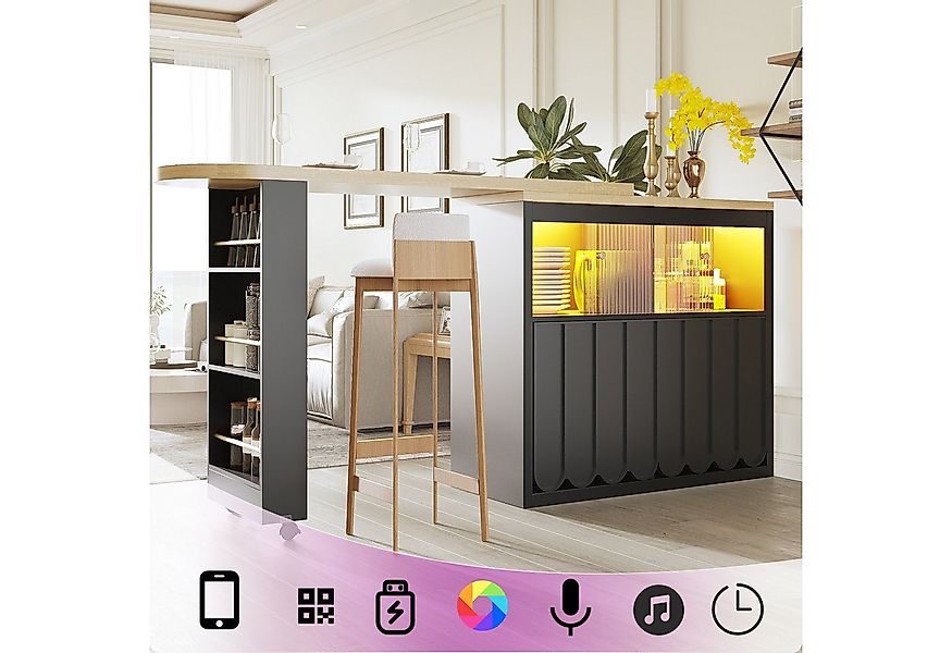 Flieks Bartisch mit 360° drehbar Tisch, LED-Beleuchtung und Glas-Schiebetür günstig online kaufen