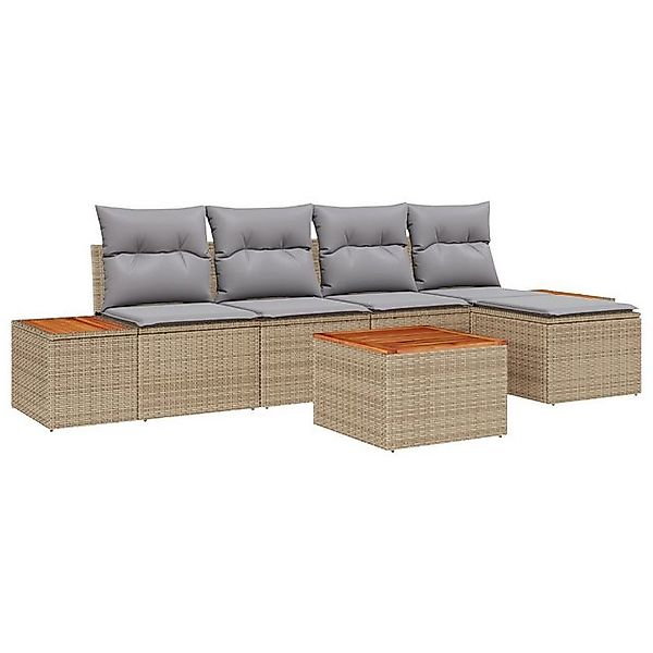 vidaXL Loungesofa 6-teiliges Garten Sofa Set mit Kissen Beige Poly Rattan, günstig online kaufen