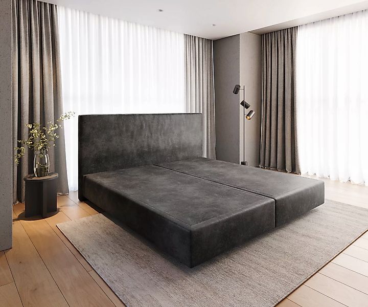 Boxspringgestell Dream-Well Mikrofaser Anthrazit Vintage 200x200 cm günstig online kaufen