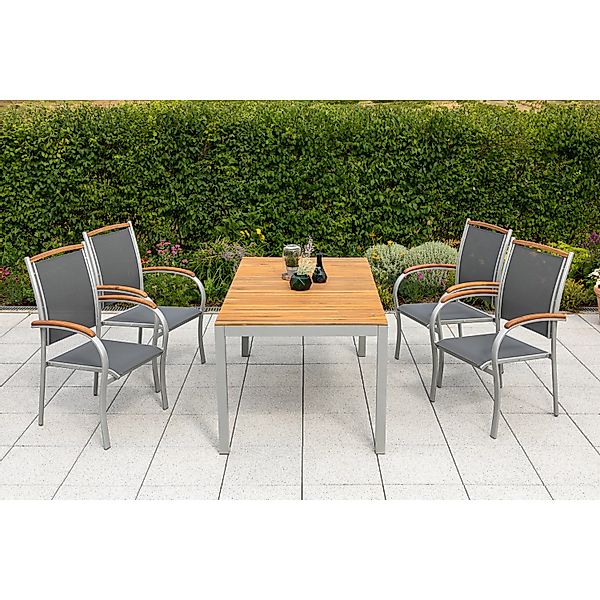 Merxx Siena Set 5-tlg. 4 Stapelsessel Gartentisch 150 x 90 cm günstig online kaufen