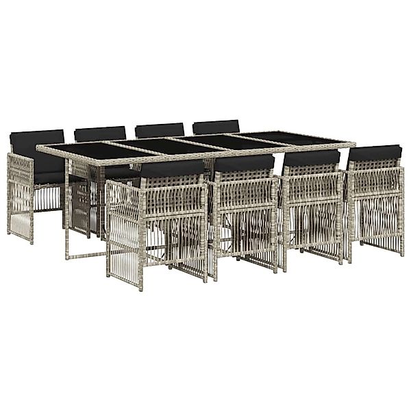 vidaXL 9-Tlg Garten-Essgruppe mit Kissen Hellgrau Poly Rattan 3210923 günstig online kaufen