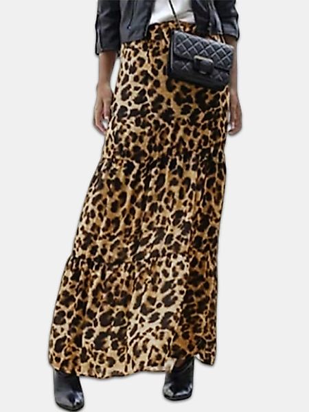 Elastische Taille mit Leopardenmuster Plus Größe Maxirock günstig online kaufen