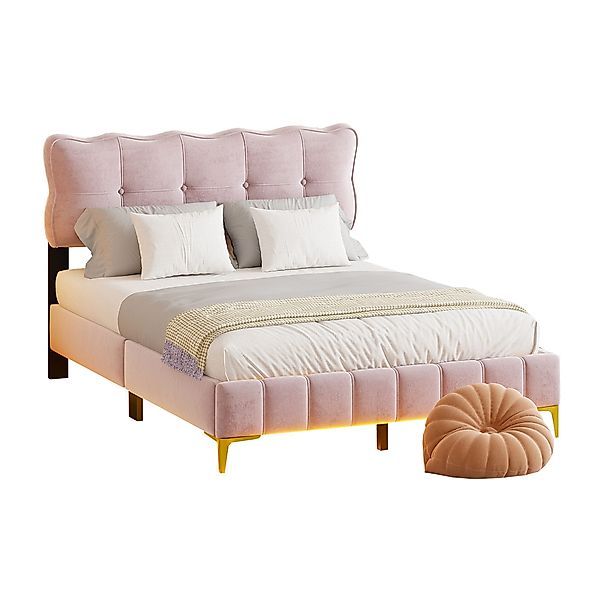 Flieks Polsterbett, LED Beleuchtung Holzbett Doppelbett günstig online kaufen