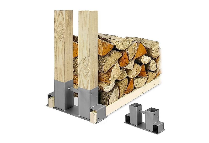 relaxdays Kaminholzregal Silberne Holzstapelhilfe im 2er Set, BxTxH:34x10x1 günstig online kaufen