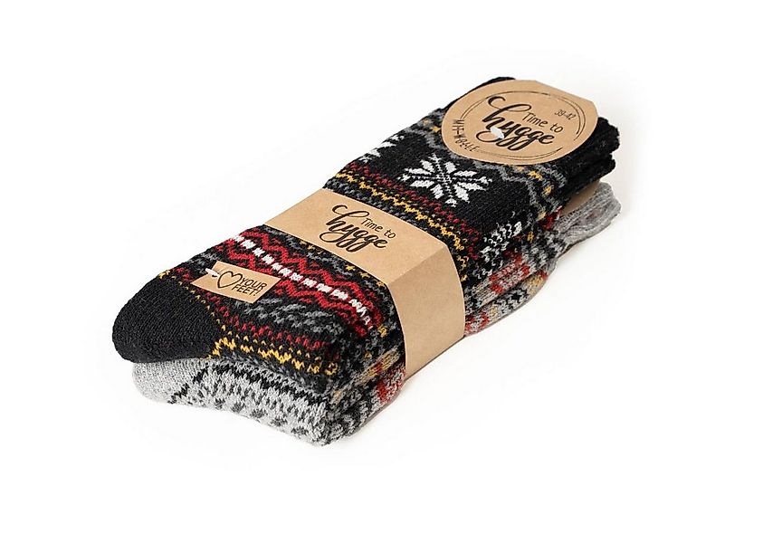 HomeOfSocks Socken Wollsocken Hygge Norweger Design hellgrau/schwarz - 2 Pa günstig online kaufen