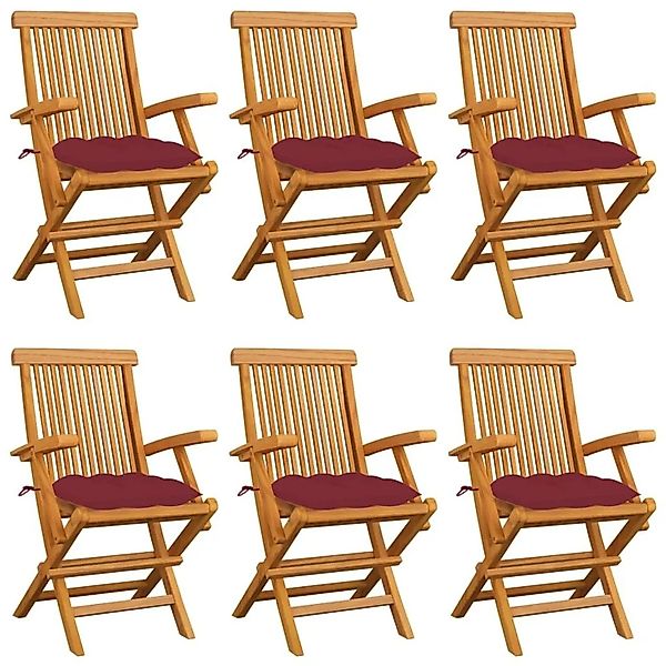 vidaXL Gartenstühle mit Weinroten Kissen 6 Stk Massivholz Teak 3062565 günstig online kaufen