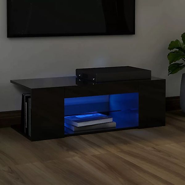 Tv-schrank Mit Led-leuchten Hochglanz-schwarz 90x39x30 Cm günstig online kaufen