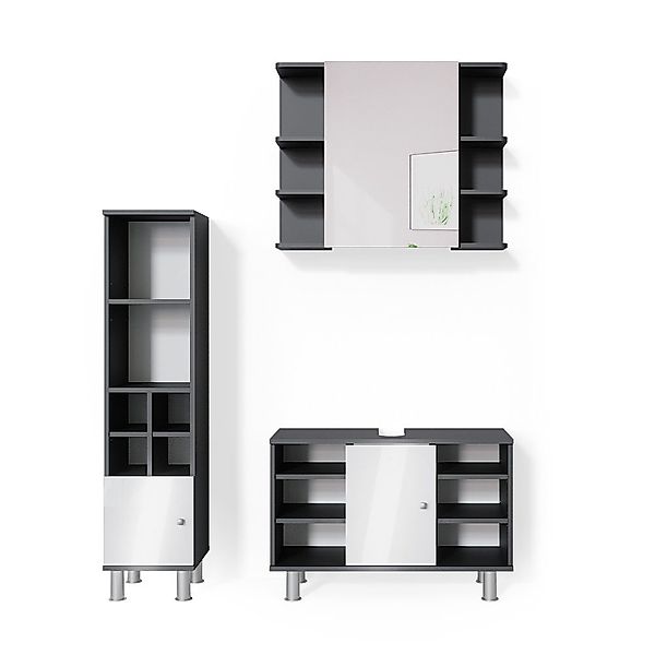 Vicco Badmöbel-Set Fynn, Anthrazit/Weiß, 3 Teile, günstig online kaufen