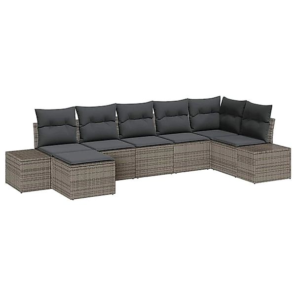 vidaXL Garten-Sofa-Set mit Kissen 7-Tlg Grau Poly Rattan 3347149 günstig online kaufen