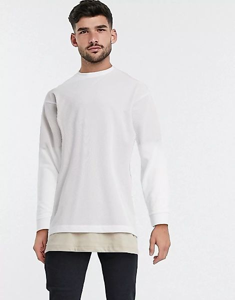 ASOS DESIGN – Langes, langärmliges Oversize-Shirt aus weißem Netzstoff mit günstig online kaufen