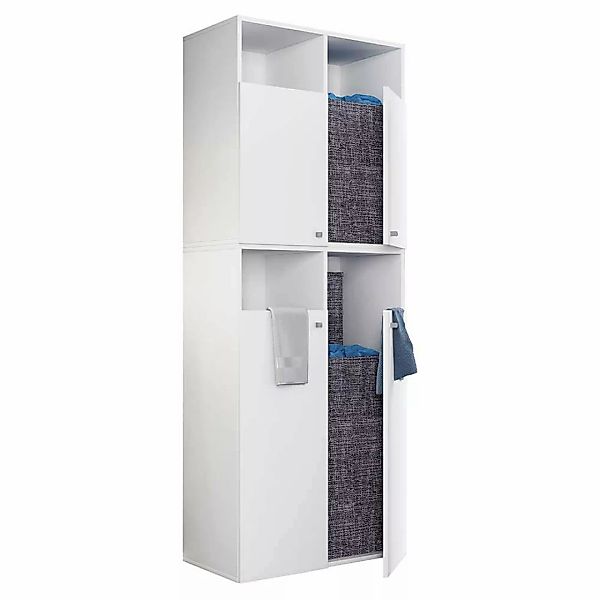 Großer Wäscheschrank weiß 184 cm hoch - 80 cm breit vier Drehtüren günstig online kaufen