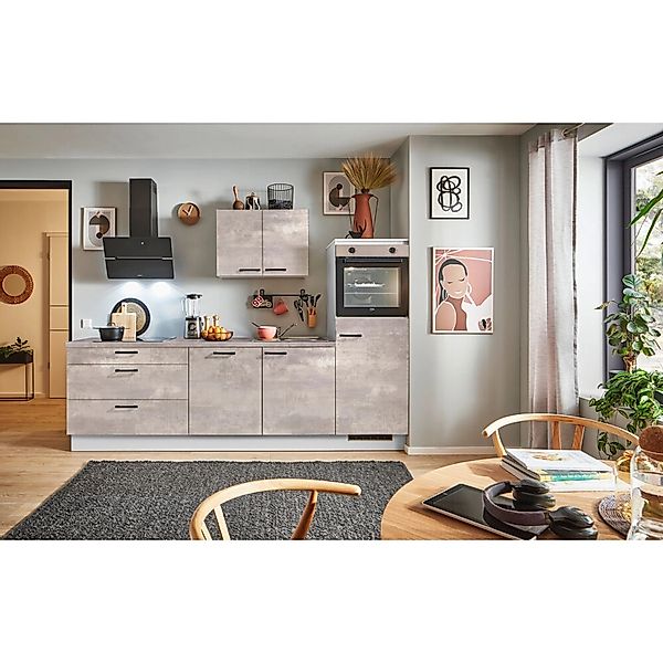 pino Küchenzeile 280 cm Beton Perlgrau Anschlag rechts 1 Geräteschrank günstig online kaufen