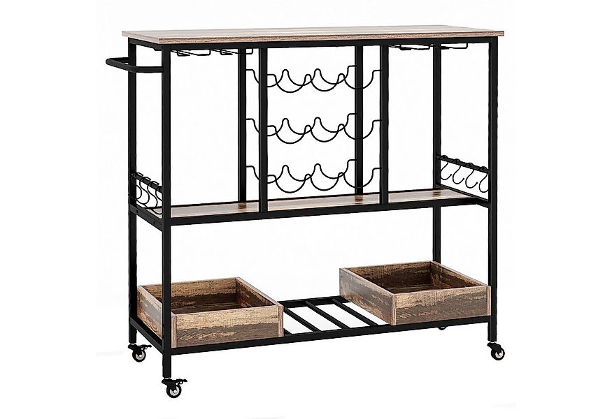 COSTWAY Servierwagen, Küche, mit Rollen, Glashaltern, Weinregal & Haken günstig online kaufen