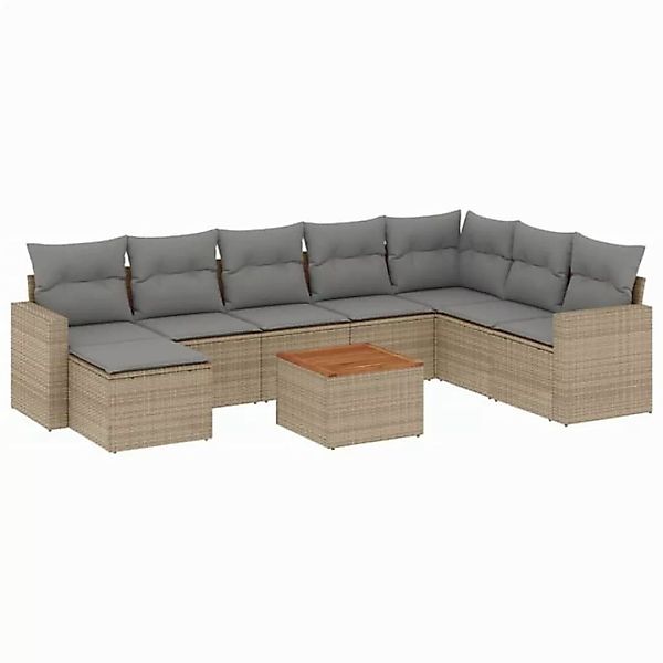 vidaXL Sofaelement 9-tlg. Garten-Sofagarnitur mit Kissen Beige Poly Rattan günstig online kaufen