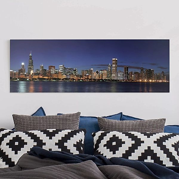 Leinwandbild Architektur & Skyline - Panorama Chicago Skyline bei Nacht günstig online kaufen