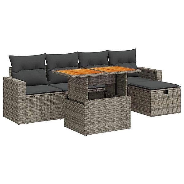 vidaXL 6-Tlg Garten-Sofagarnitur mit Kissen Grau Poly Rattan Akazie 3327998 günstig online kaufen