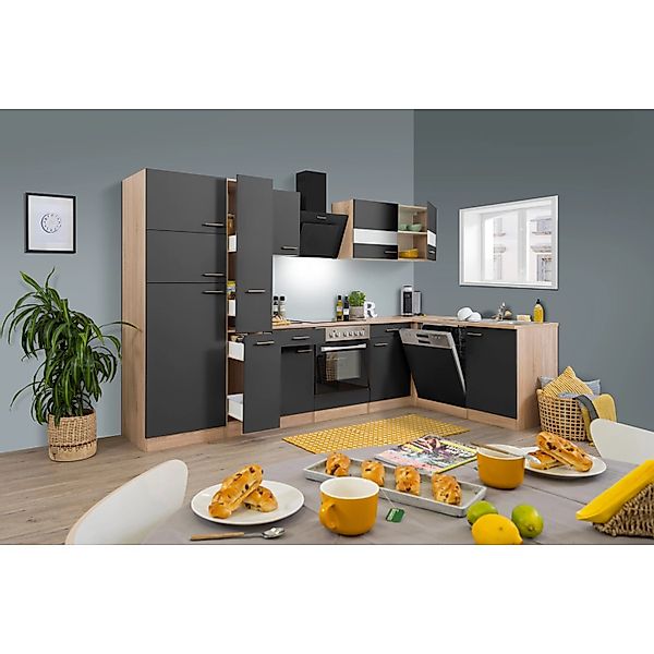 Respekta Winkelküche KBL310ESWSC 310 cm Weiß Sonoma Eiche Sägerau Nachbildu günstig online kaufen