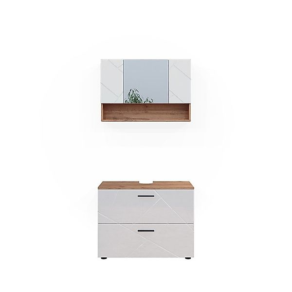 Vicco Badmöbel-Set Irma, Eiche/Weiß Hochglanz, 2 Teile, Unterschrank 80 cm, günstig online kaufen