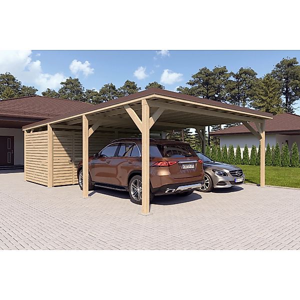 Holzbrüder Carport Ralf 52m² mit Geräteraum Natur-Dunkelbraun günstig online kaufen