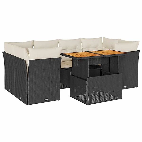 vidaXL 7-Tlg Garten-Sofagarnitur mit Kissen Schwarz Poly Rattan 3326891 günstig online kaufen